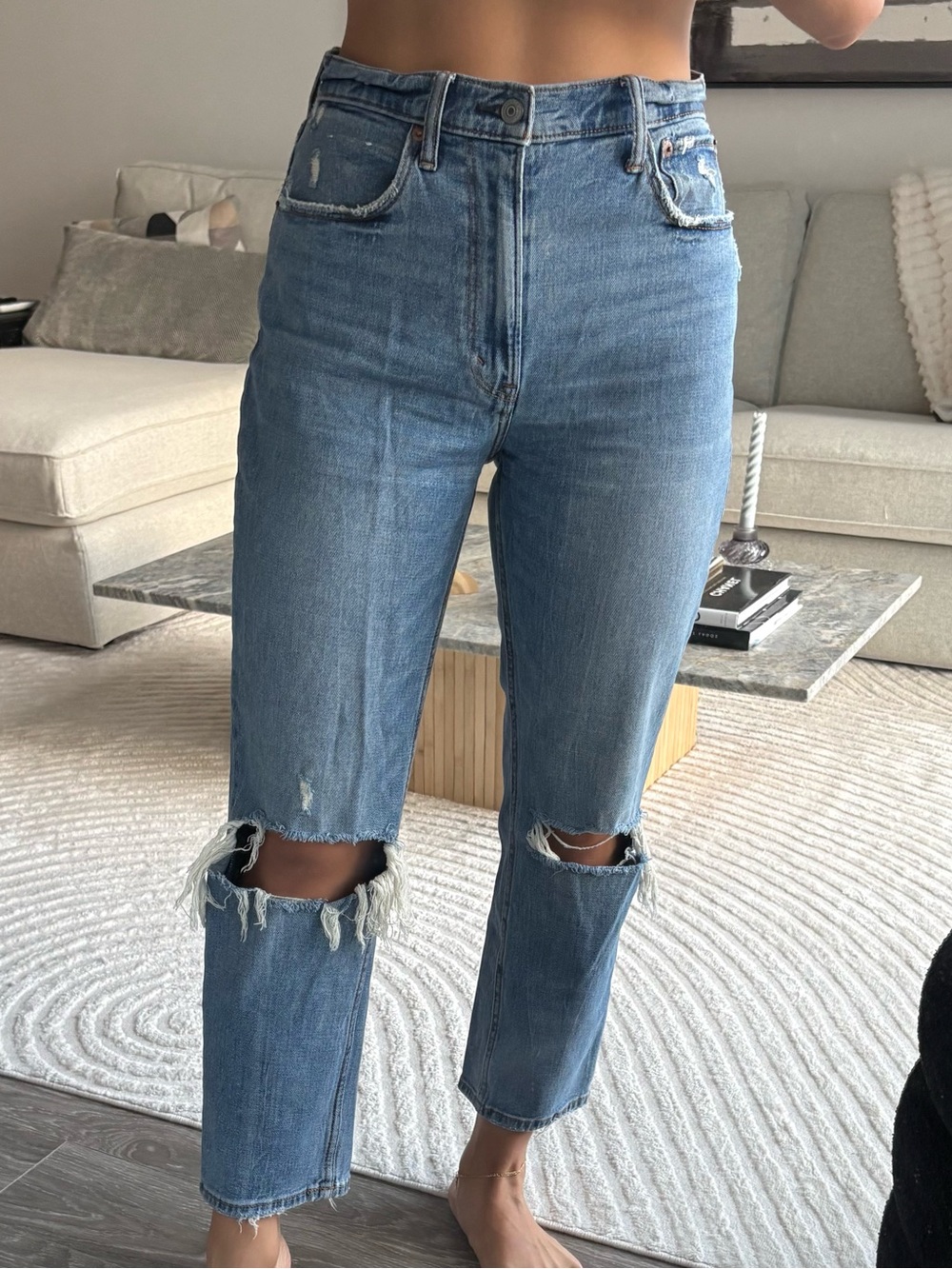 Abercrombie & Fitch Medium Blue Distressed Cropped Jeans